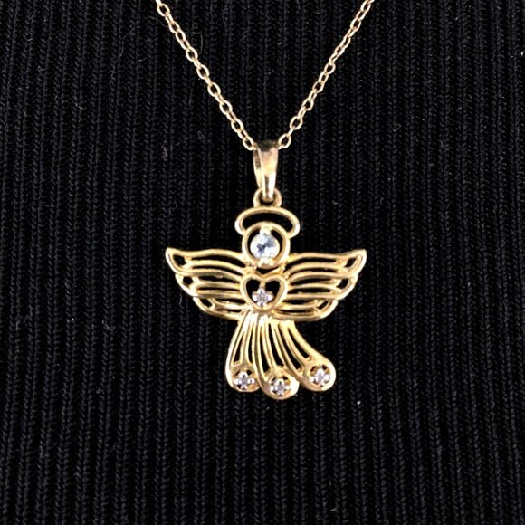 PRIME ART topaz & diamond angel necklace - vermeil sterling silver 18" chain - Picture 1 of 8